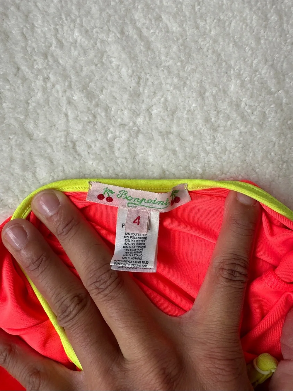 Bonpoint Neon Orange One-Piece Swimsuit with Lime Trim